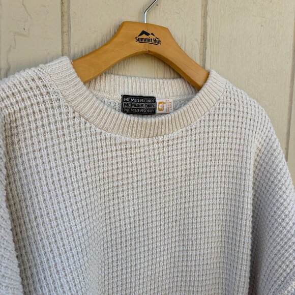 Vintage Members Only Crewneck Sweater Men's Large Cream Waffle Knit Cotton USA - Picture 3 of 7